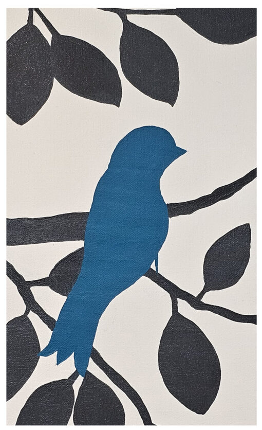 Artistic Turtle Hand-Painted Turquoise Bird in Gray Tree | 24x20” Framed Canvas Wall Art | Nature-Inspired Modern Décor | Minimalist & Elegant Home Accent | Ready to Hang - Image 5