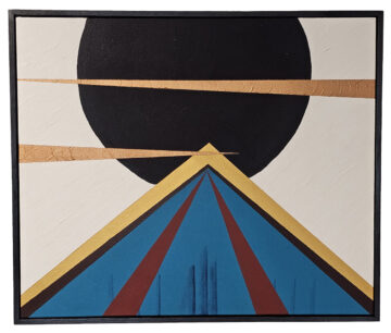 Black moon abstract painting gold blue black framed canvas