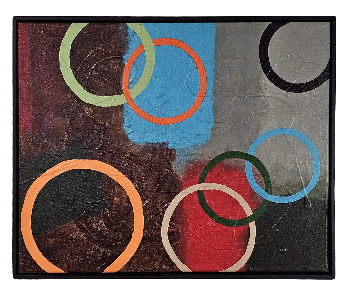 geometric abstract painting – Circles framed canvas by Deb’s Art Studio