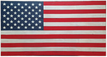 large rustic wooden American flag hand-painted pine panel wall art