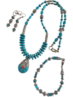 Turquoise beaded jewelry set handmade necklace bracelet earrings