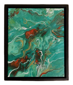 Turquoise gold red abstract painting framed acrylic canvas art