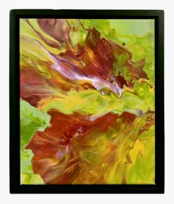 Yellow green orange abstract painting hand-painted canvas framed