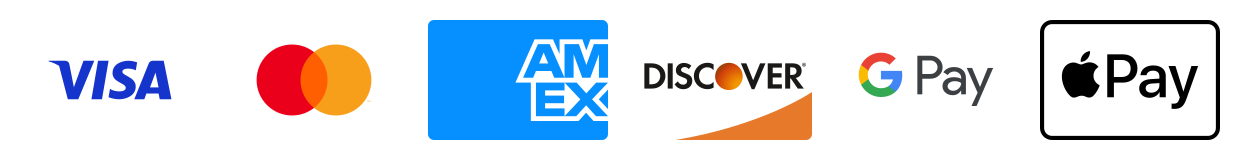 Accepted payment methods: Visa, Mastercard, American Express, Discover, Google Pay and Apple Pay